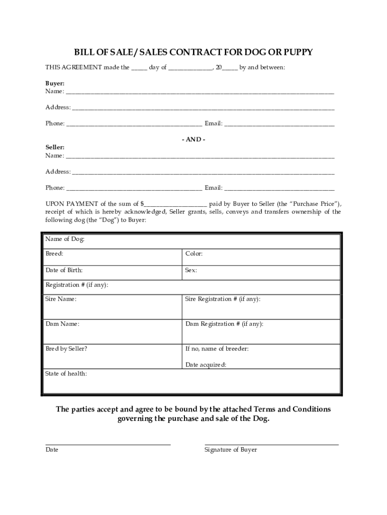 Puppy Contract Template PDF  Form